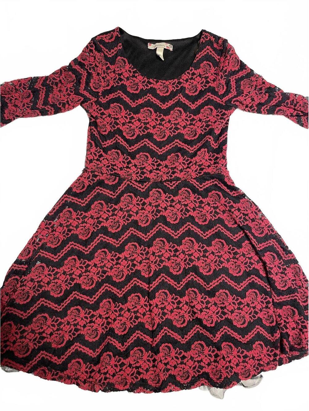 Speechless dress black and red lace girls 10 three-quarter sleeve missing belt